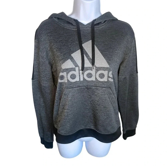 Adidas Women's Heather Gray Logo Pullover Drawstring Hoodie Size M - Picture 2 of 6